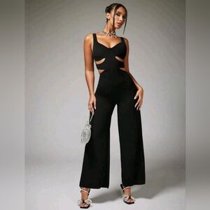 Shein Black Cutout Wide-Leg Jumpsuit – Size XS